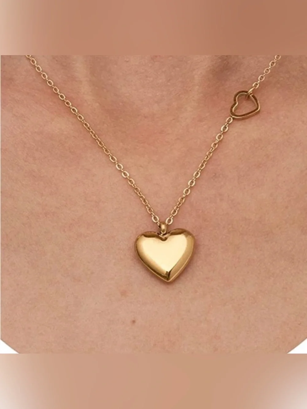18k Gold Played Heart Chain Necklace
